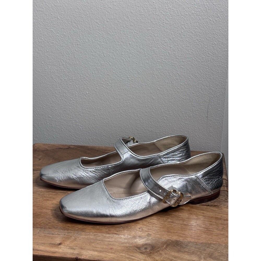 Sam Edelman Michaela SOFT Silver Metallic Leather Mary Jane Square Toe Flats 8.5